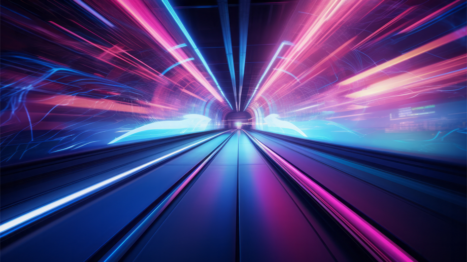 rotes und blaues Licht in einem futuristischen Tunnel